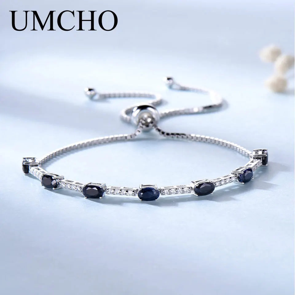 UMCHO 925 sterling silver 2.45 carats classic luxury natural black spinel ladies bracelet jewelry romantic wedding party gift