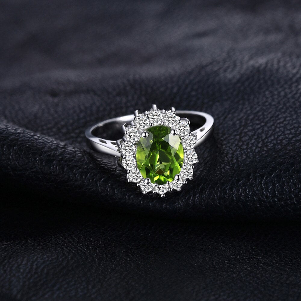 JewelryPalace Diana 2.2ct Natural Green Peridot 925 Sterling Silver Wedding Engagement Halo Ring for Women Fashion Fine Jewelry