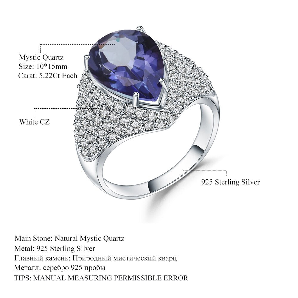 Gem&#39;s Ballet Luxury 5.22Ct Natural Iolite Blue Mystic Quartz Ring Pure 925 Sterling Silver Vintage Rings For Women Fine Jewelry