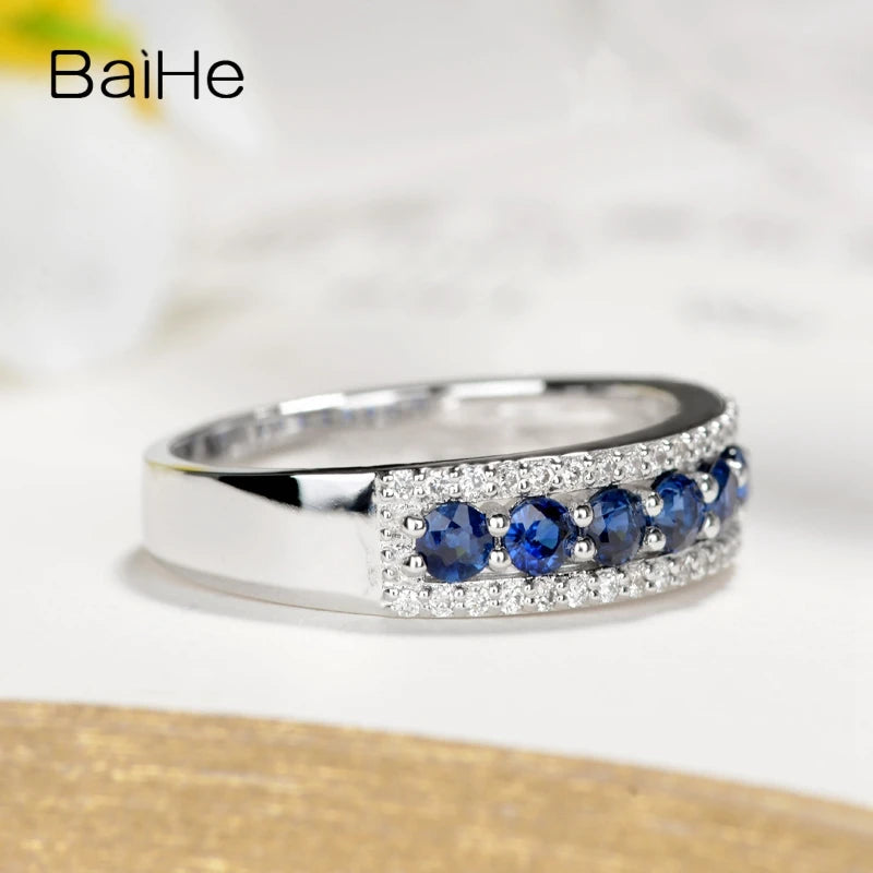 BAIHE Solid 14K White Gold H/SI Natural Sapphire Diamond Ring Women Men Wedding Engagement Trendy Fine Jewelry Anneaux خواتم