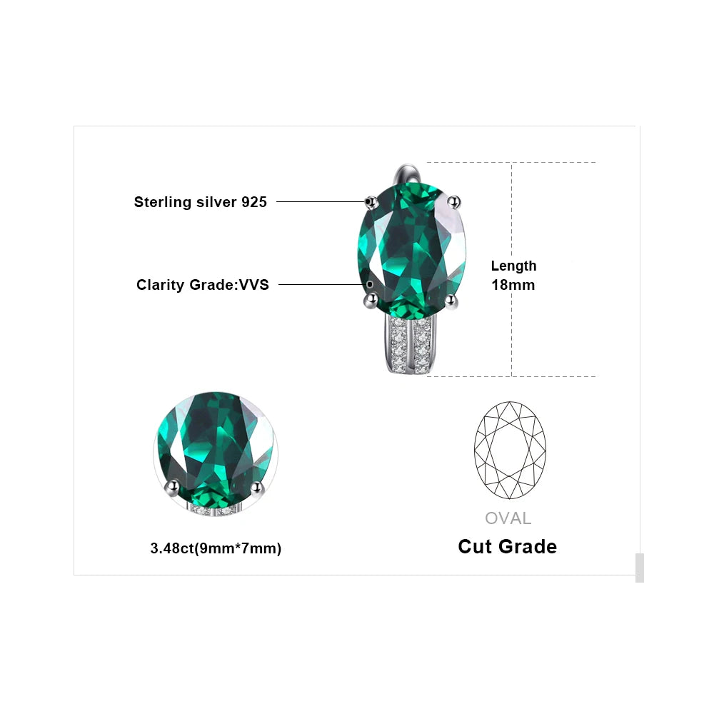 JewelryPalace 3.4ct Green Created Emerald 925 Sterling Silver Clip Hoop Earrings for Women Engagement Gift Fashion Fine Jewelry