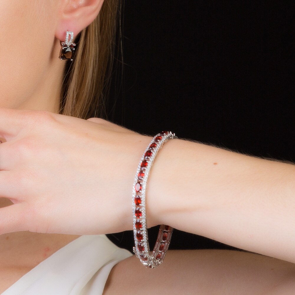 GEM&#39;S BALLET 0.6Ct Natural Garnet Gemstone 925 Sterling Silver Vintage Bracelets&amp;bangles For Women Wedding Engagement Jewelry