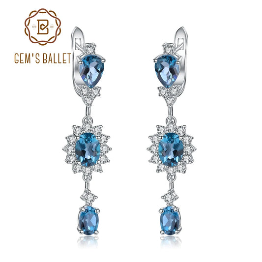 GEM'S BALLET 4.88Ct Natural London Blue Topaz Gemstone Drop Earrings 925 Sterling Silver Flower Earrings for Women Fine Jewelry