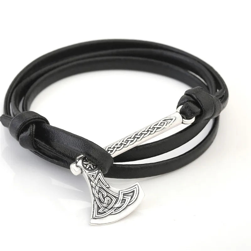 Teamer Mens Bracelet Axe Wrap Viking Bracelet for Men Leather Accessories Silver Color Hatchet Handmade Pirate Bracelet For Male sliver axe 1