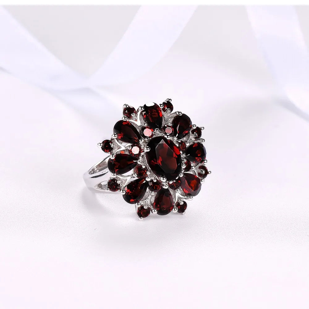 Silver Garnet Ring 925 Jewelry Gemstone 7.54ct Natural Black Garnet Rings for Women's Fine Jewelry Classic Design Christmas Gift