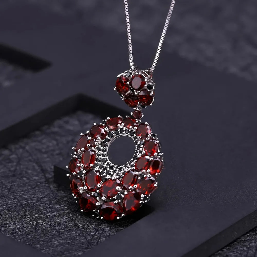 GEM'S BALLET Natural Red Garnet Gemstone Vintage 925 Sterling Sliver Pendant Necklace For Women Gift Party Jewelry