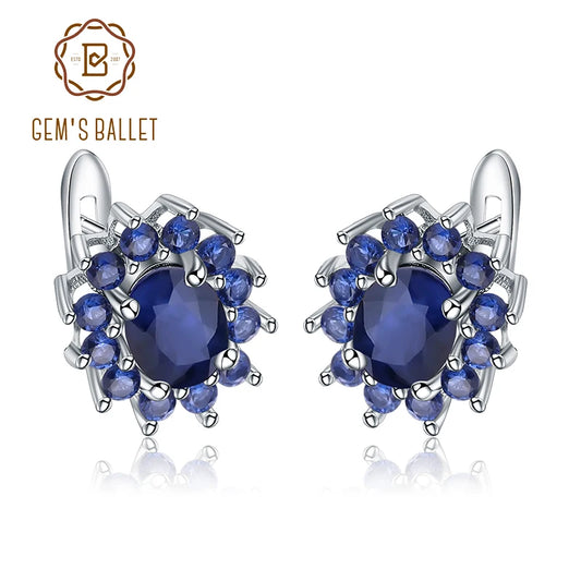Gem's Ballet 1.89Ct Natural Blue Sapphire Earrings 925 Sterling Silver Gemstones Vintage Stud Earrings For Women Fine Jewelry Default Title