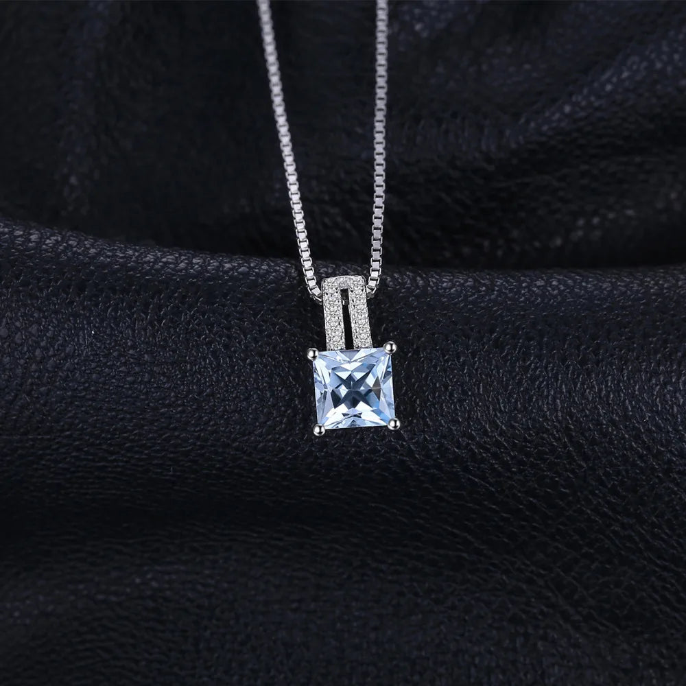 JewelryPalace 1.2ct Princess Cut Blue Topaz 925 Sterling Silver Pendant Necklace for Woman No Chain