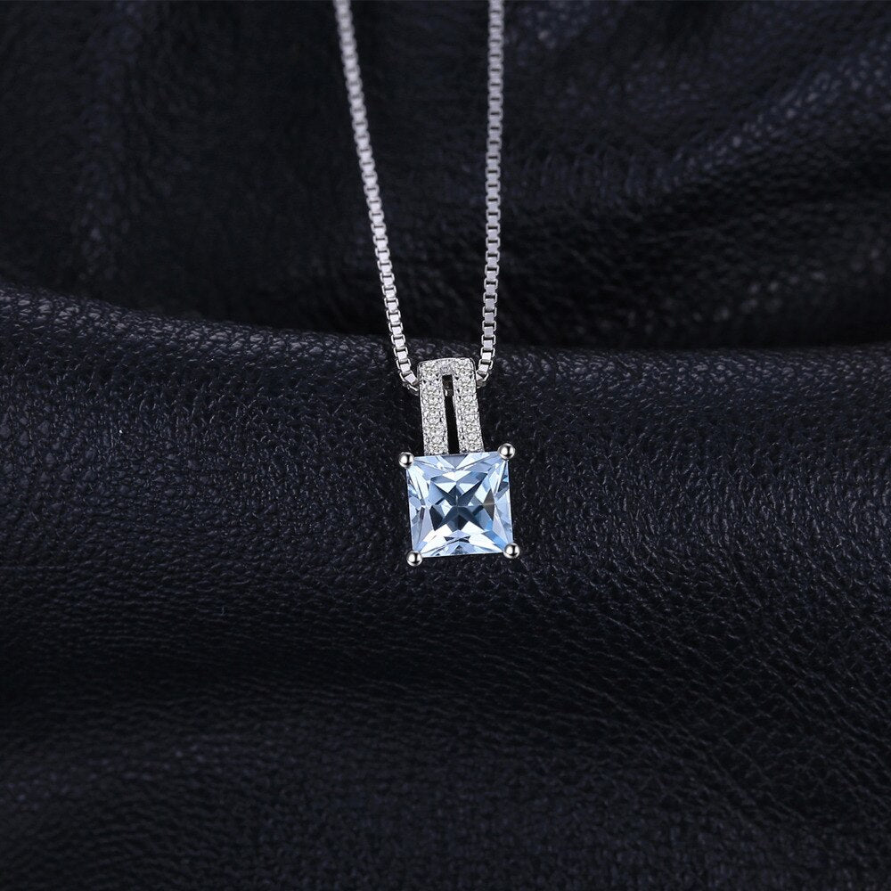 JewelryPalace 1.2ct Princess Cut Blue Topaz 925 Sterling Silver Pendant Necklace for Woman No Chain Yellow Gold Rose Gold Plated