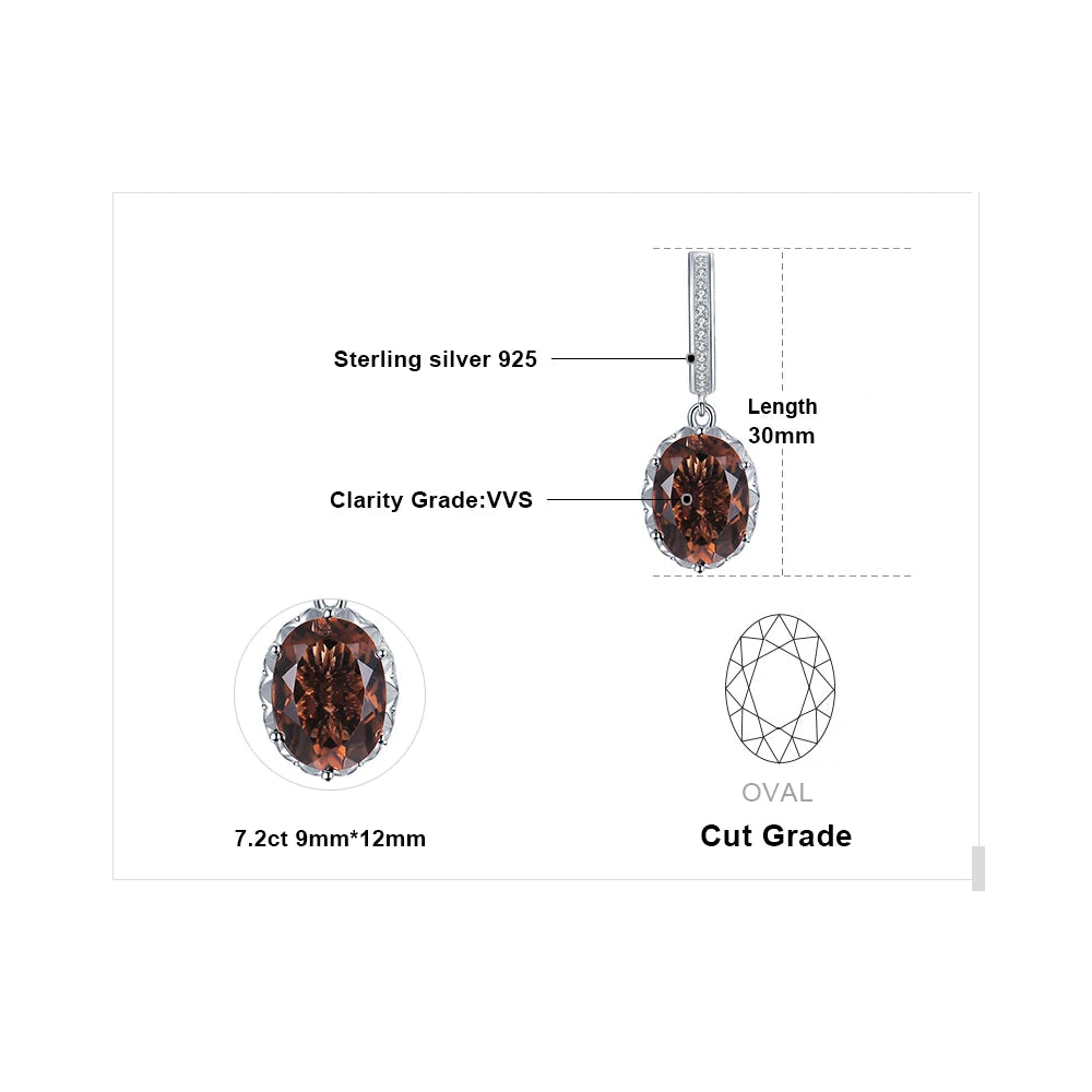 JewelryPalace Large 7ct Genuine Smoky Quartz 925 Sterling Silver Dangle Drop Earrings for Women Statement Gemstone Earings