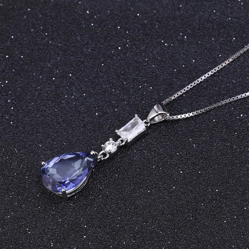 GEM'S BALLET 3.78Ct Natural Iolite Blue Mystic Quartz 925 Sterling Silver Pear Shape Classic Pendant Necklace for Women Jewelry