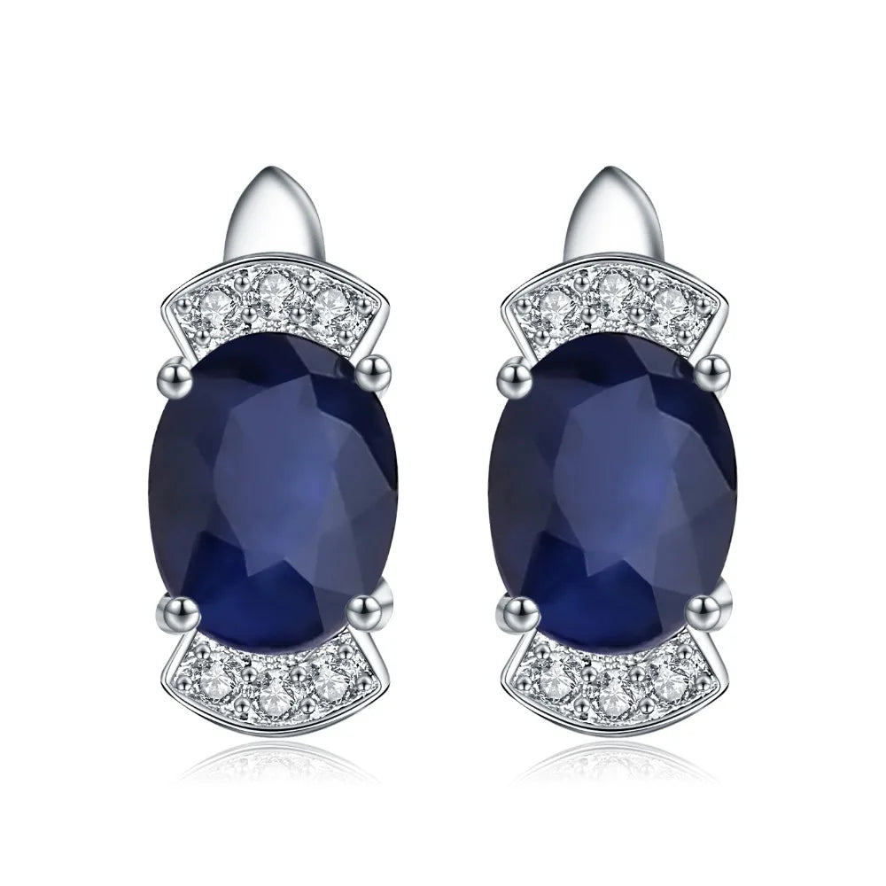 GEM'S BALLET 925 Sterling Silver Stud Earrings 2.02Ct Natural Blue Sapphire Earrings For Women Engagement Wedding Fine Jewelry