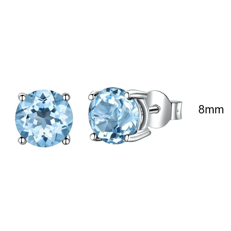 UMCHO Real 925 Sterling Silver Jewelry Created Russian Sky Blue Topaz Stud Earrings Elegant Anniversary For Women Birthday Gifts