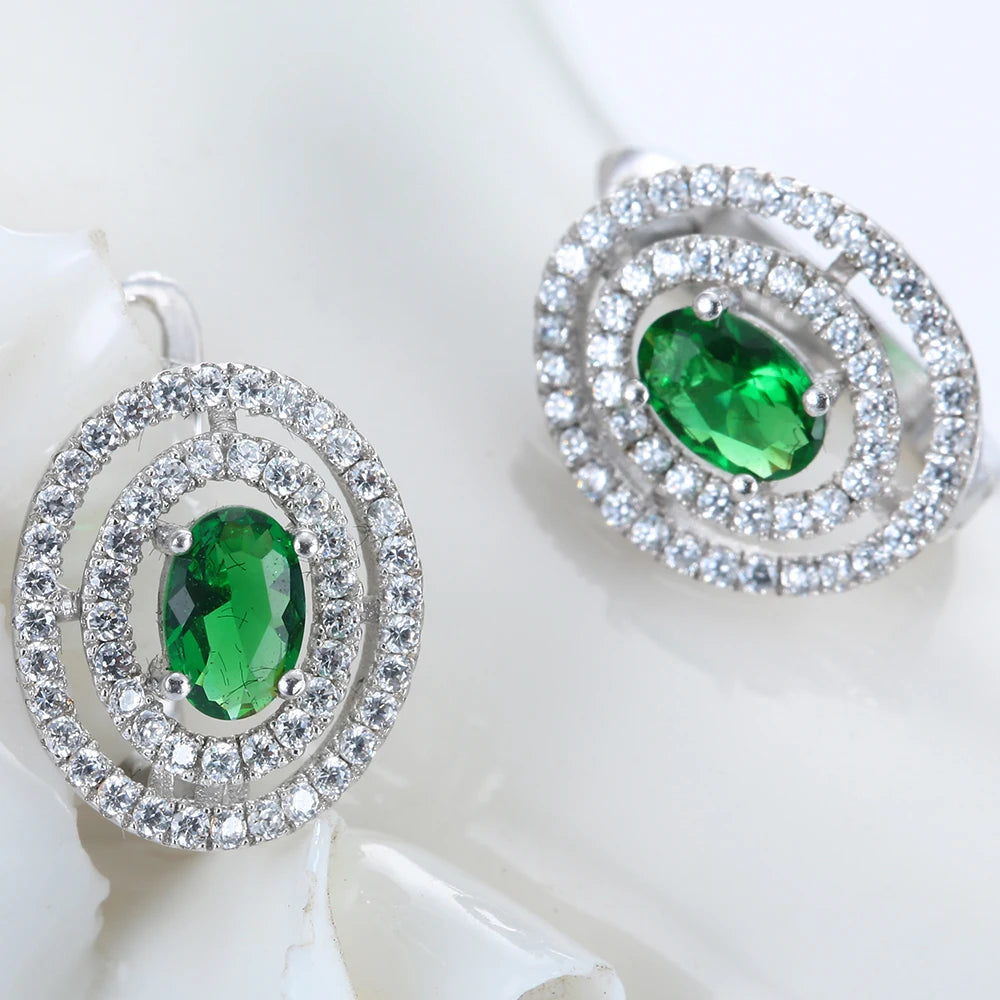 Pretty Silver Plated large hoop earrings Princess Cut MultiColor Green Zircon CZ hoop earrings For women Jewelry accessories