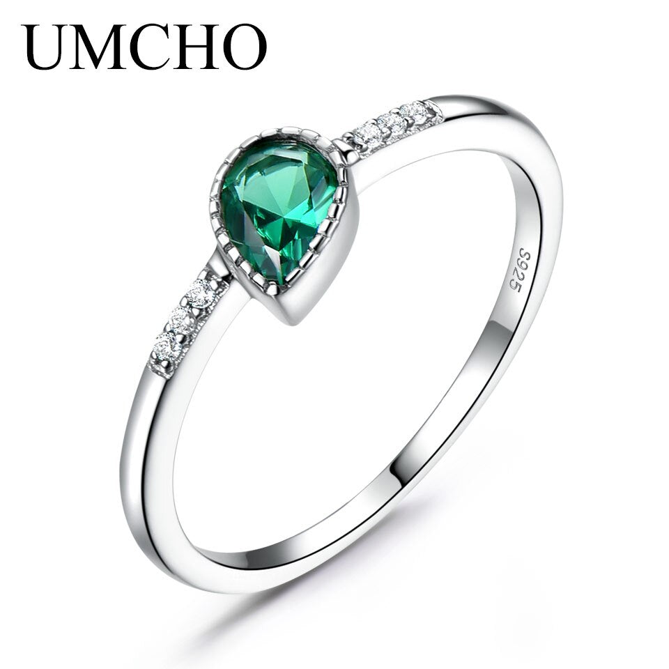 UMCHO Created Emerald Engagement Wedding Rings For Women Genuine 925 Sterling Silver Fashion Fine Jewelry