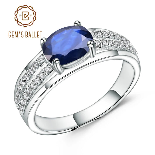 GEM'S BALLET 1.66Ct Oval Natural Blue Sapphire Gemstone Ring 925 Sterling Silver Wedding Band Rings for Women Fine Jewelry