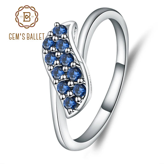 GEM'S BALLET Natural Blue Sapphire Gemstone Rings 925 Sterling Silver Gorgeous Promise Rings for Women Fine Jewelry