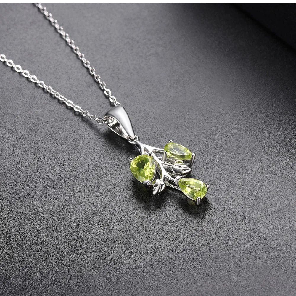 Hutang Peridot Pendant Solid 925 Sterling Silver Natural Gemstone Necklace Fine Elegant Classic Jewelry for Women Favorite Gifts