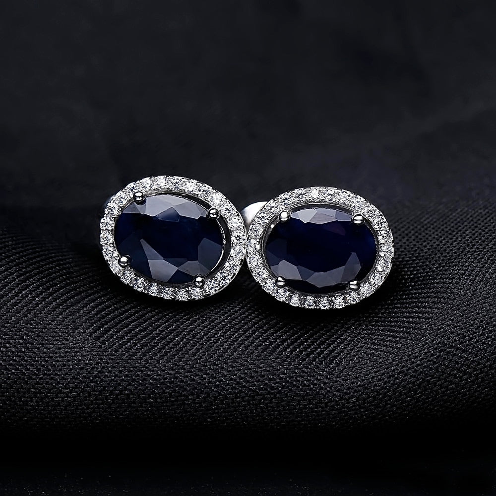 GEM&#39;S BALLET 7x9mm Natural Blue Sapphire 925 sterling silver Gemstone Stud Earrings Vintage Fine Jewelry Women Gift Fashion