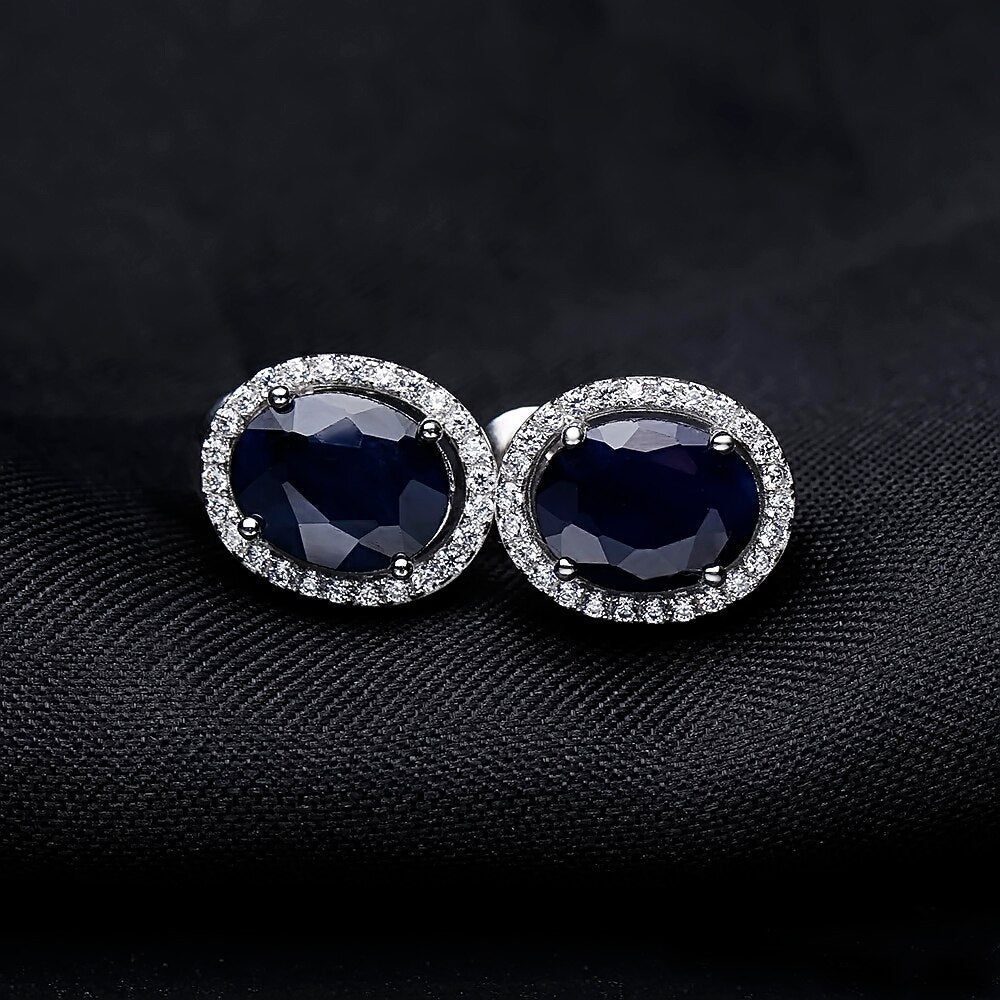 GEM'S BALLET 7x9mm Natural Blue Sapphire 925 sterling silver Gemstone Stud Earrings Vintage Fine Jewelry Women Gift Fashion