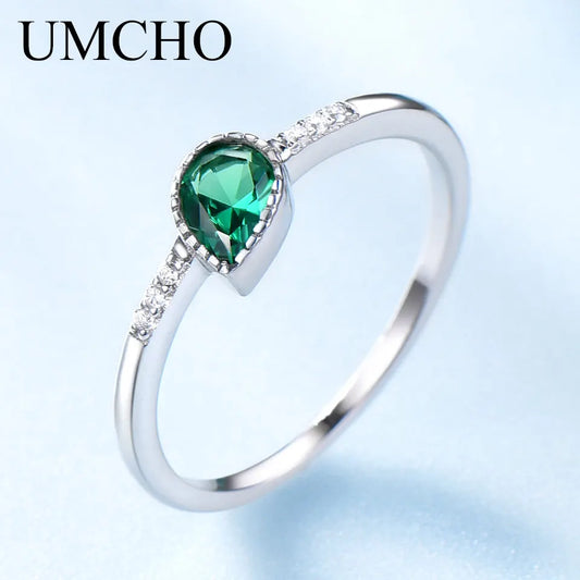 UMCHO Created Emerald Engagement Wedding Rings For Women Genuine 925 Sterling Silver Fashion Fine Jewelry emerald ring