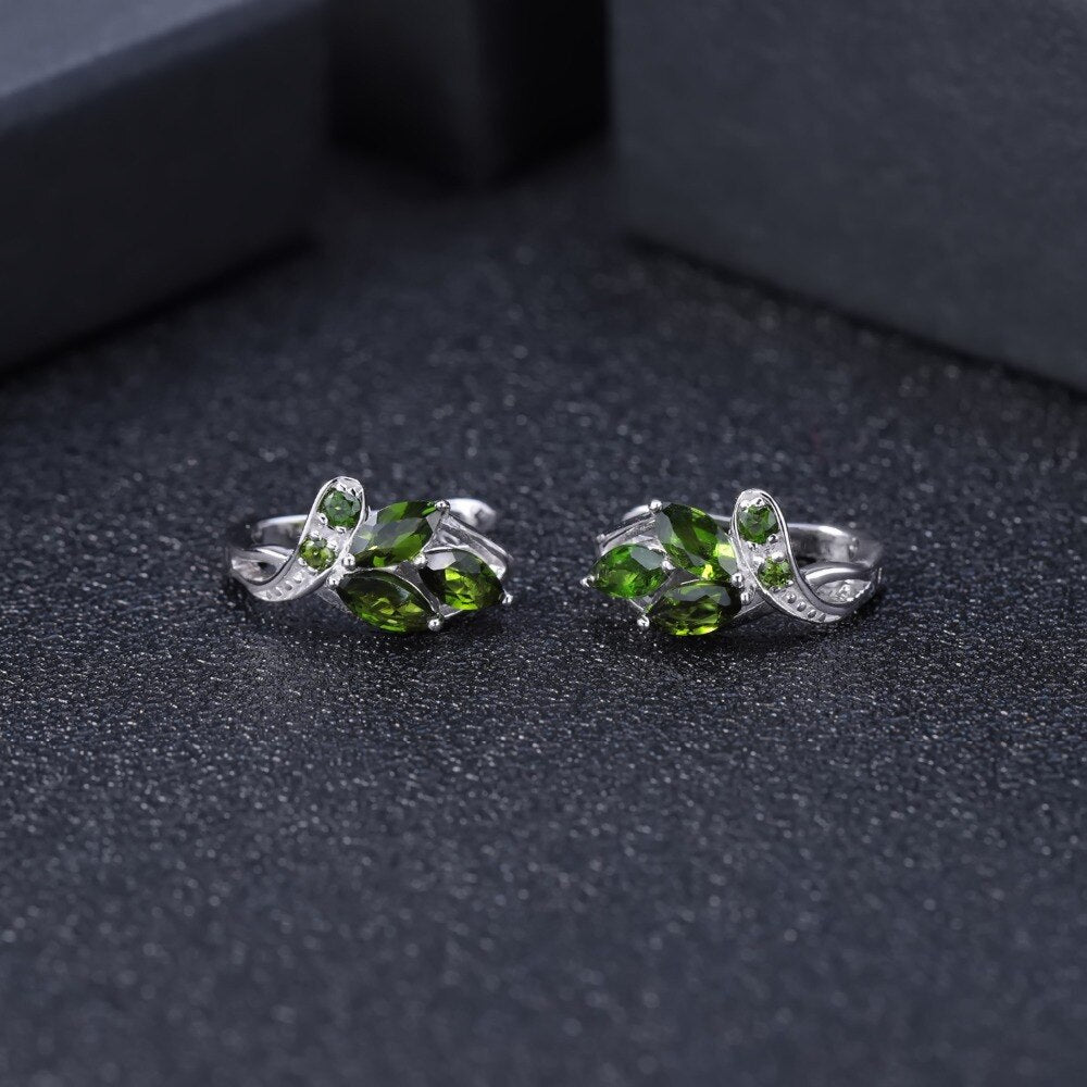 GEM&#39;S BALLET 3.11Ct Natural Chrome Diopside Gemstone Stud Earrings 925 Sterling Silver Leaf Earrings for Women Fine Jewelry