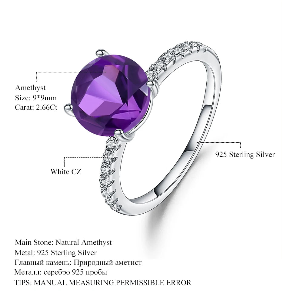 Gem's Ballet Purple Vintage Wedding Rings For Women Fine Jewelry 2.66Ct Natural Amethyst Gemstone Ring 925 Sterling Silver