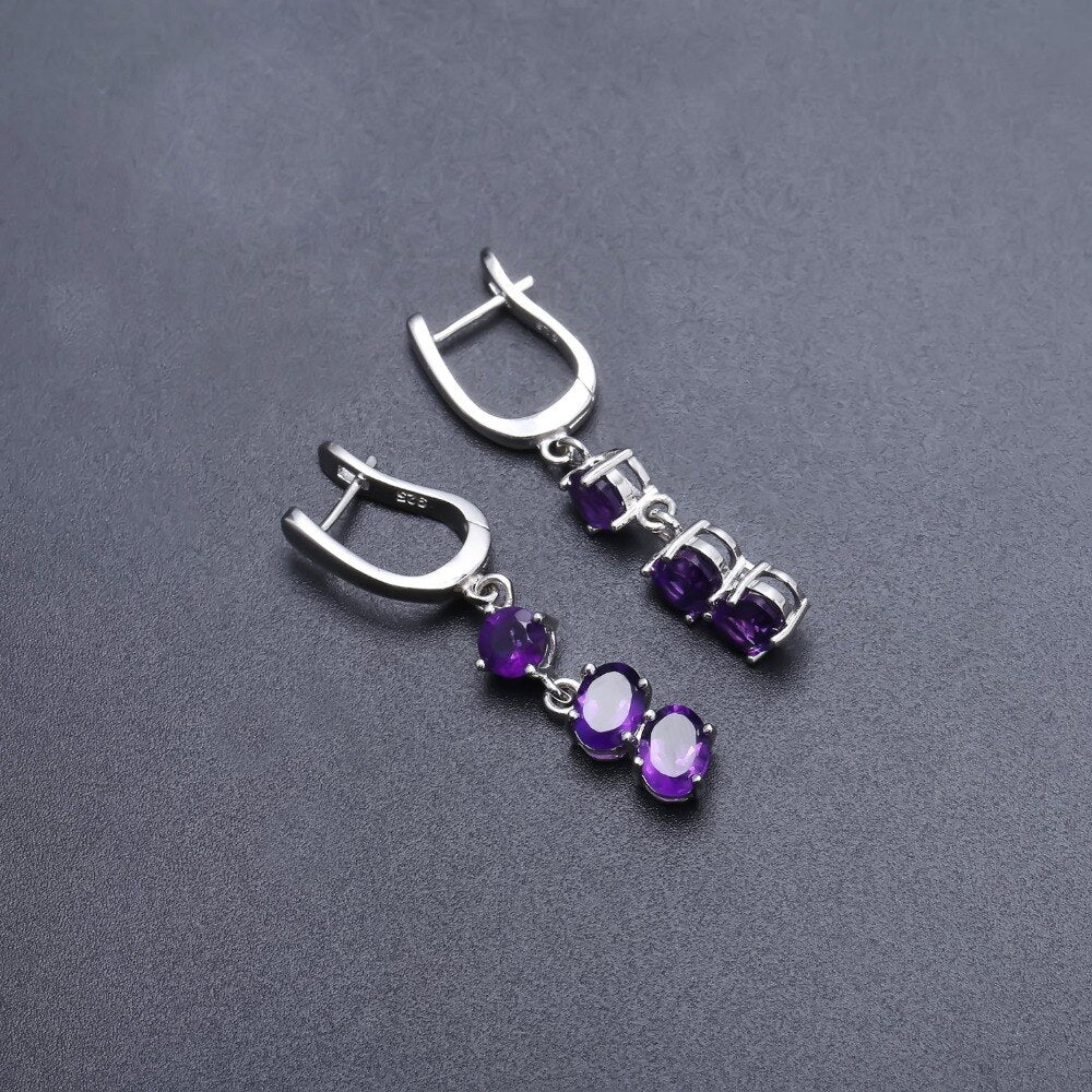 Gem&#39;s Ballet Solid 925 Sterling Silver Earrings Fine Jewelry 4.21Ct Natural Purple Amethyst Drop Earrings For Women Wedding