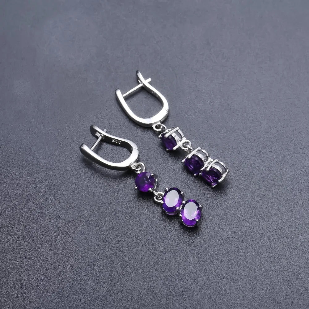 Gem's Ballet Solid 925 Sterling Silver Earrings Fine Jewelry 4.21Ct Natural Purple Amethyst Drop Earrings For Women Wedding