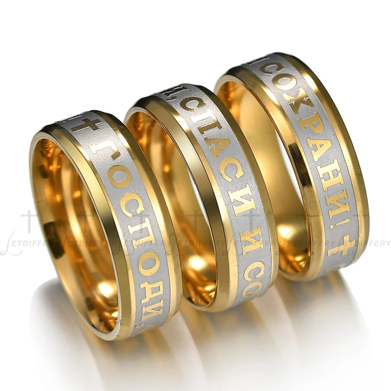 Letdiffery Religious Russian Ring Stainless Steel Russian Jesus Cross Ring GOD SAVE US Amulet Ring for Men Women Cross Jewelry