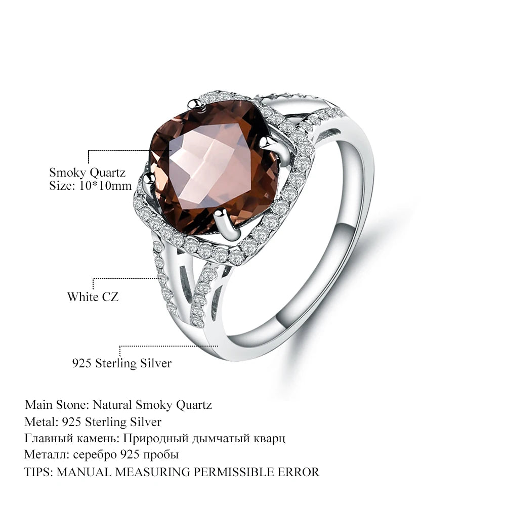 GEM'S BALLET 5.22Ct Natural Smoky Quartz Wedding Rings 925 Sterling Silver Gemstone Ring Fashion Jewelry For Women Gift For Her