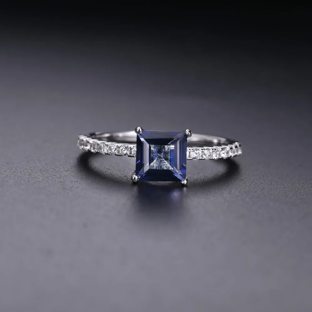 Gem's Ballet 1.09Ct Natural Iolite Blue Mystic Quartz Gemstone Ring 925 Sterling Silver Princess Engagement Rings For Women Gift