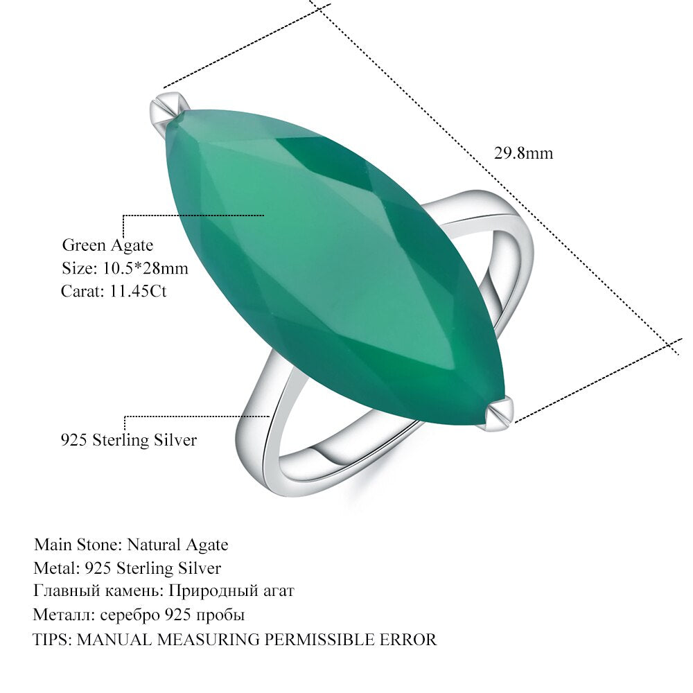 GEM'S BALLET 11.45Ct Marquise Shape Natural Green Agate Gemstone Ring 925 Sterling Silver Cocktail Rings Handmade Gift For Women