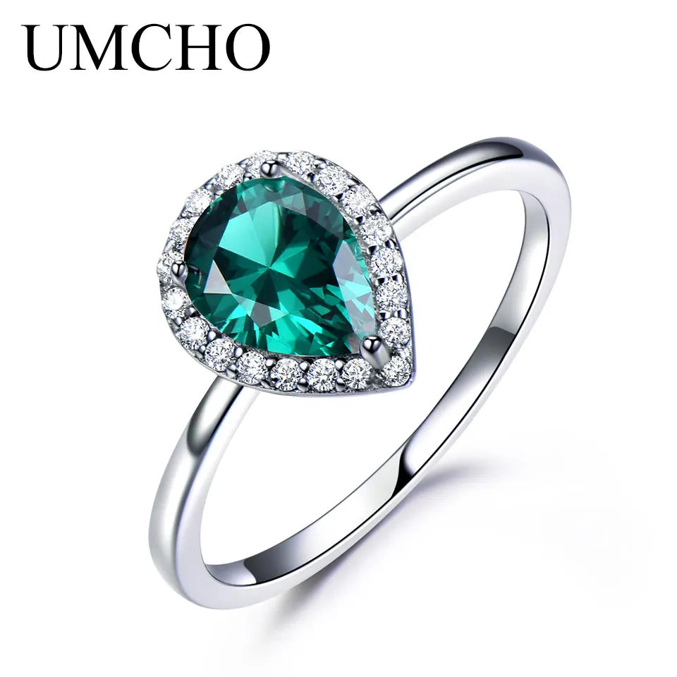 UMCHO Green Emerald Gemstone Rings for Women Halo Engagement Wedding Promise Ring 925 Sterling Silver Party Romantic Jewelry Green-1