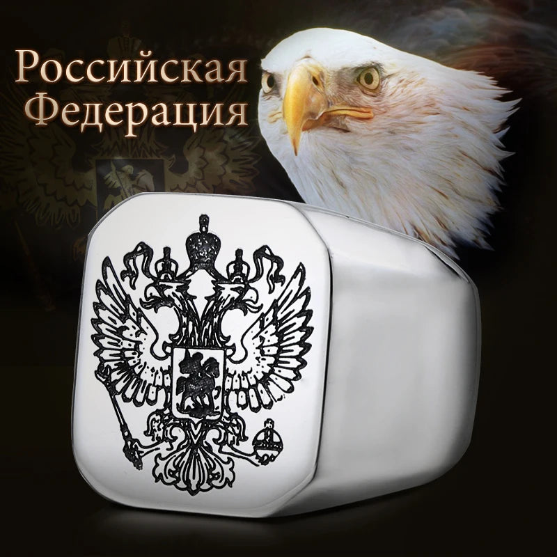 Beier Polished Stainless Steel ring Band Biker Men's ring a coat of arms of the Russian Signet Ring Fashion Jewelry