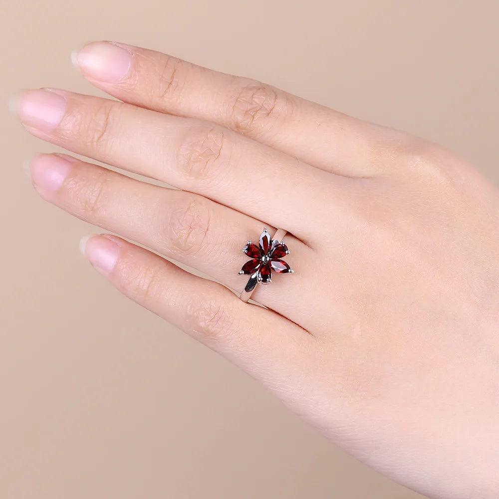 Gem's Ballet 585 14K 10K 18K Gold 925 Silver Ring Natural Garnet Rings Trendy Romantic Flower Engagement Rings For Women Party