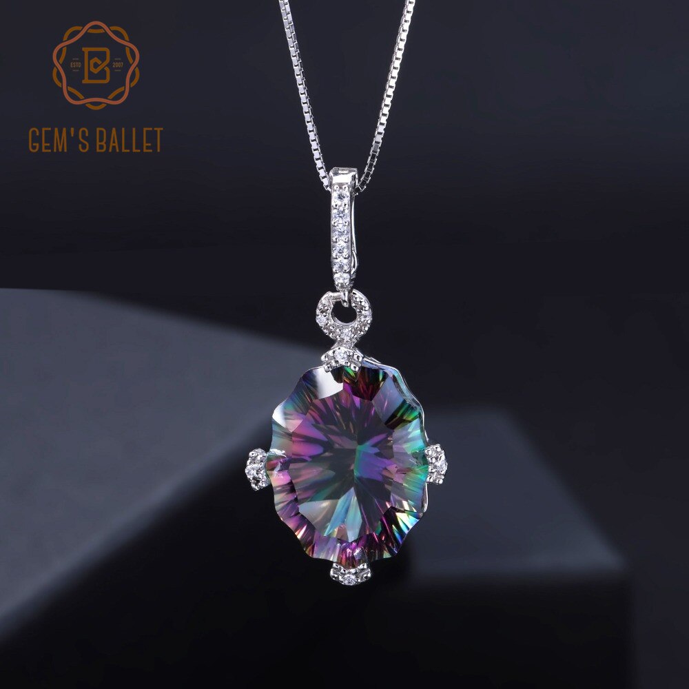 GEM&#39;S BALLET Genuine 925 Sterling Silver Irregular Necklace for Women 24.21Ct Natural Rainbow Mystic Quartz Pendant Fine Jewelry