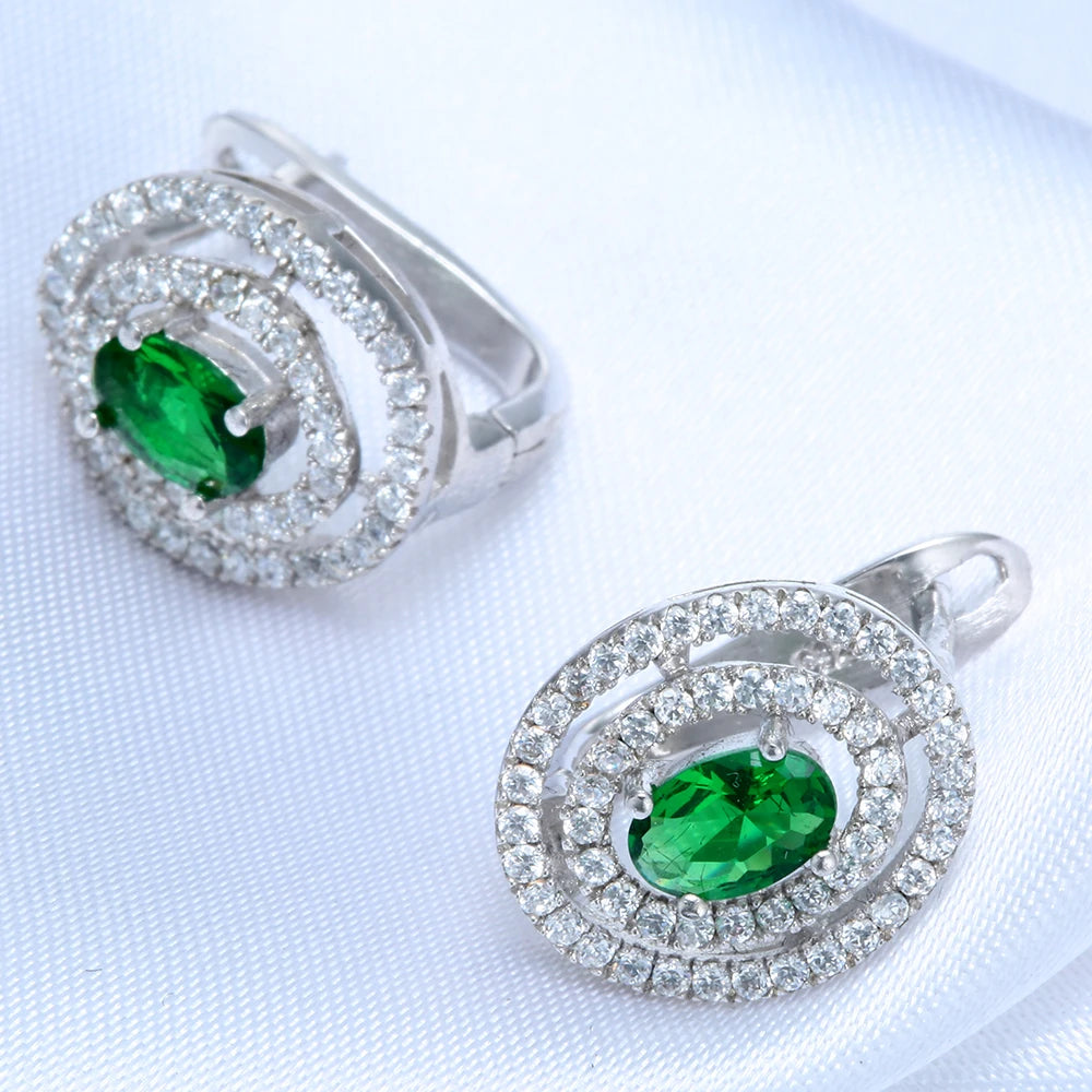 Pretty Silver Plated large hoop earrings Princess Cut MultiColor Green Zircon CZ hoop earrings For women Jewelry accessories