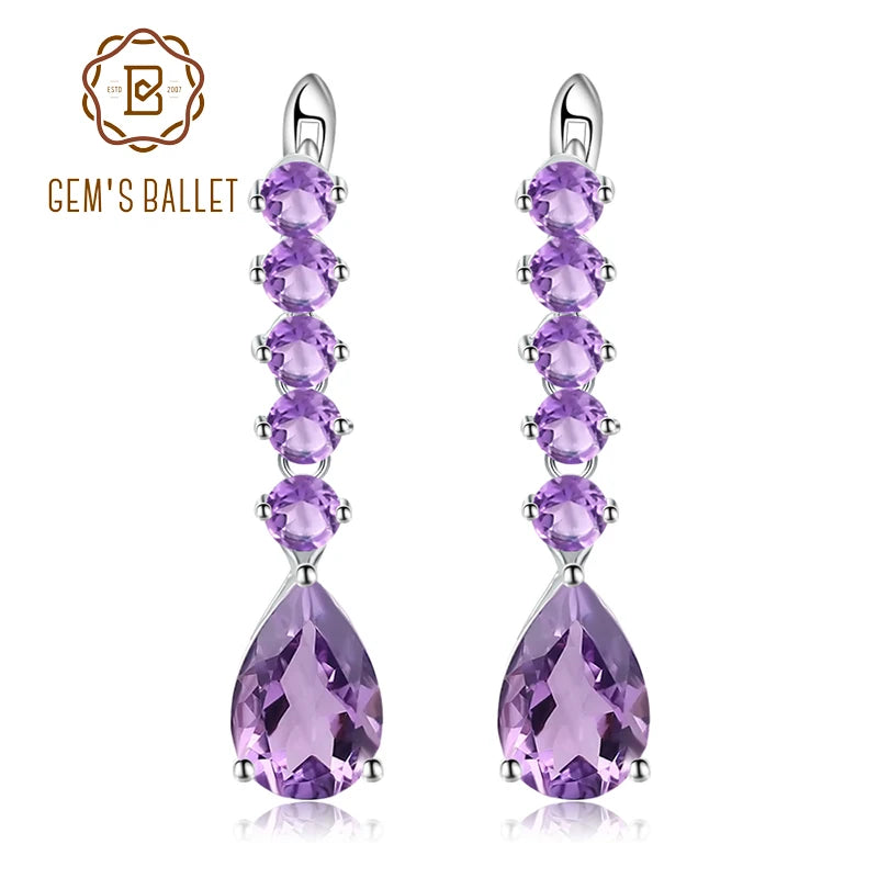 Gem's Ballet 8.91Ct Natural Amethyst Vintage Long Earrings 925 Sterling Silver Gemstone Drop Earrings For Women Fine Jewelry