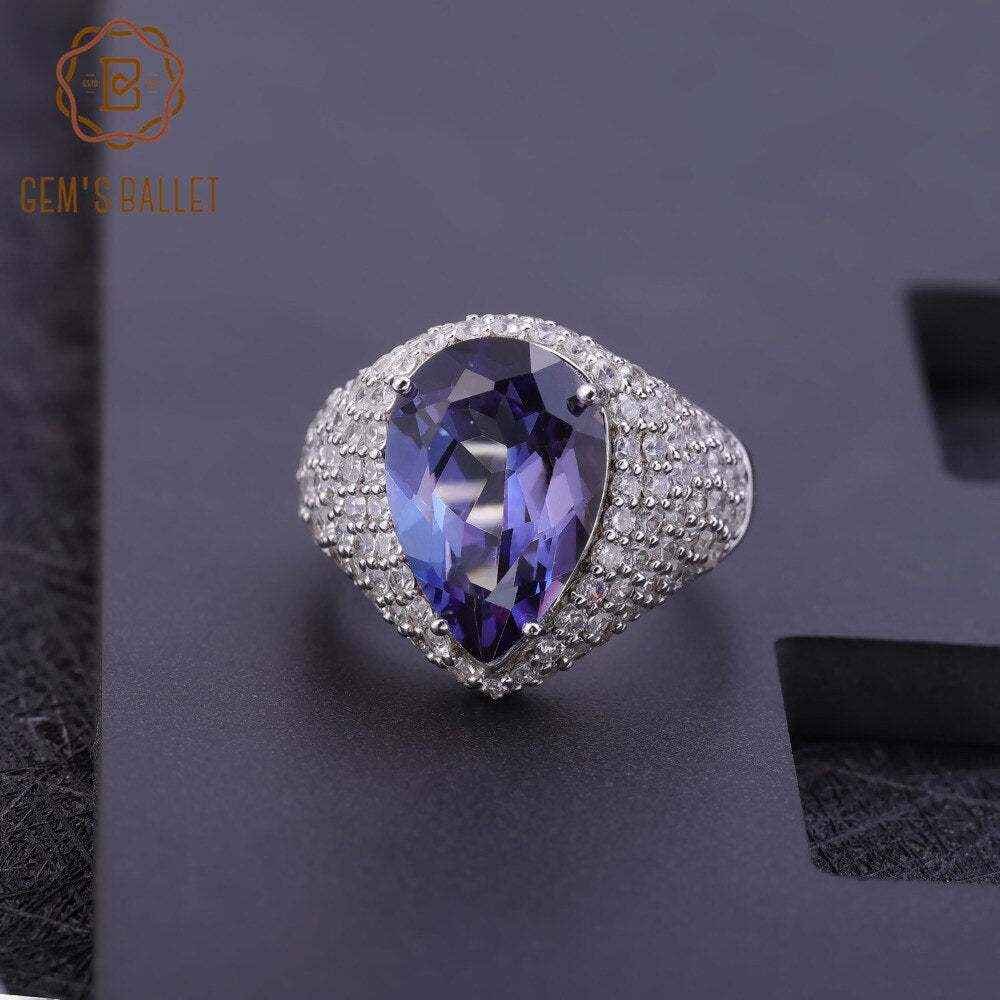 Gem&#39;s Ballet Luxury 5.22Ct Natural Iolite Blue Mystic Quartz Ring Pure 925 Sterling Silver Vintage Rings For Women Fine Jewelry