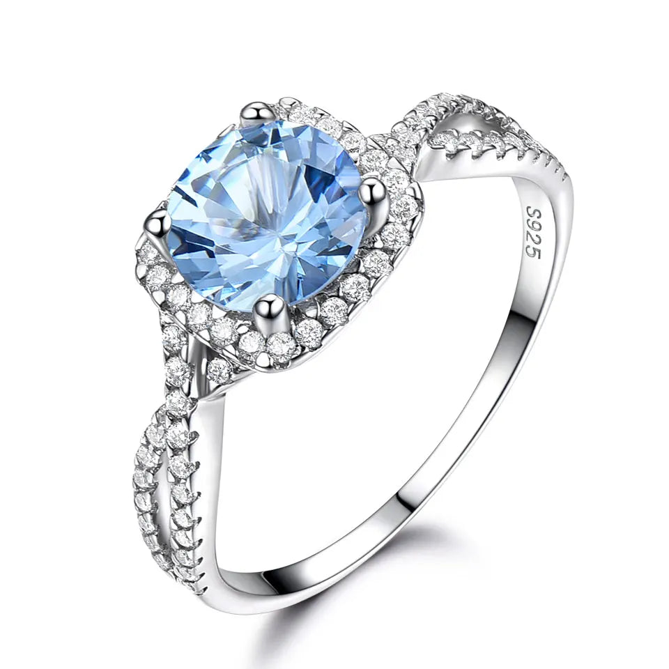 UMCHO Solid 925 Sterling Silver Rings For Women Sky Blue Topaz Aquamarine Gemstone Wedding Band Birthstone Party Gift Jewelry Sky blue topaz