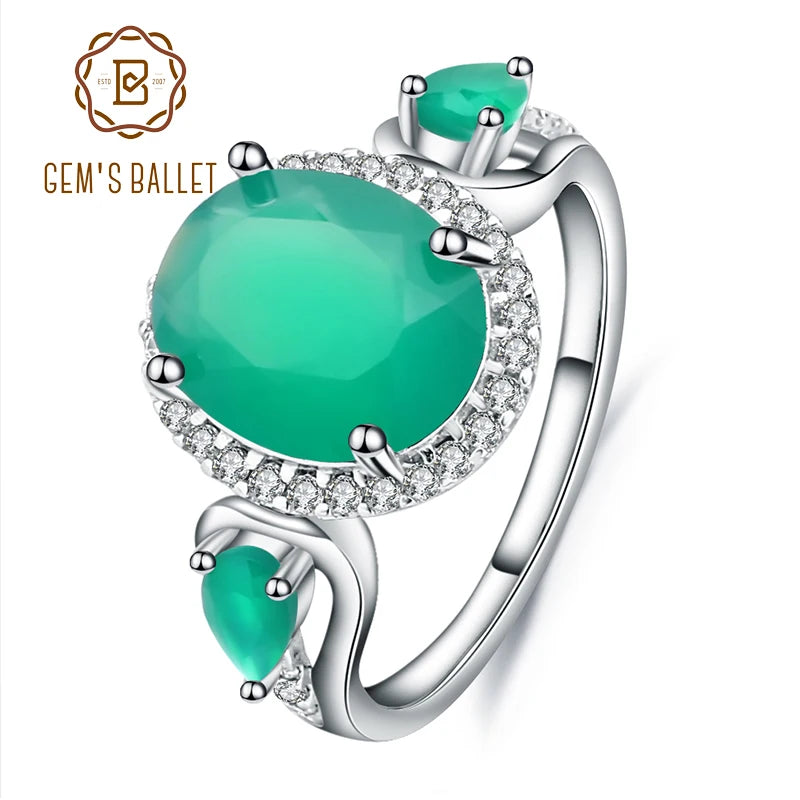 Gem's Ballet 3.73Ct Natural Green Agate Gemstone Ring Solid 925 Sterling Silver For Women Vintage Onyx Rings Fine Jewelry CHINA