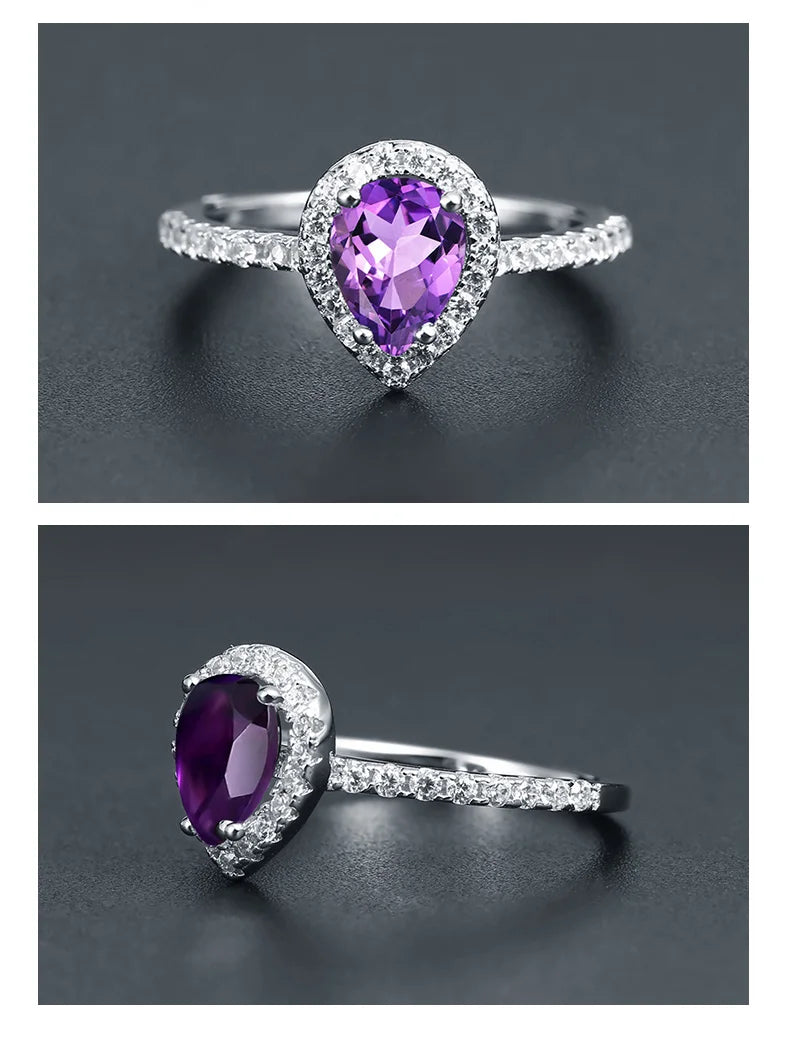 Gem's Ballet 1.08Ct Natural Amethyst Purple Romantic Wedding Engagement Rings For Women 925 Sterling Silver Ring Fine Jewelry