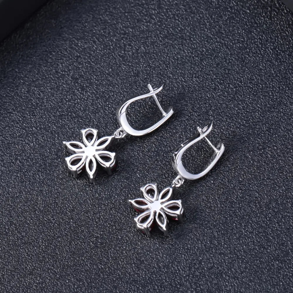 Gem's Ballet Solid 925 Sterling Silver Fine Jewelry Flower Design Garnet Stone Gorgeous Drop Earrings For Women