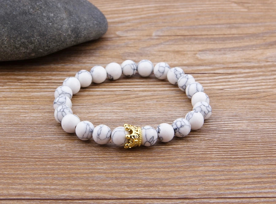 XQNI New Classic Interlocking Stitching Lava & Matte Onyx Stone with Crown Accessories Beads Bracelet Hand Jewelry For Women Men