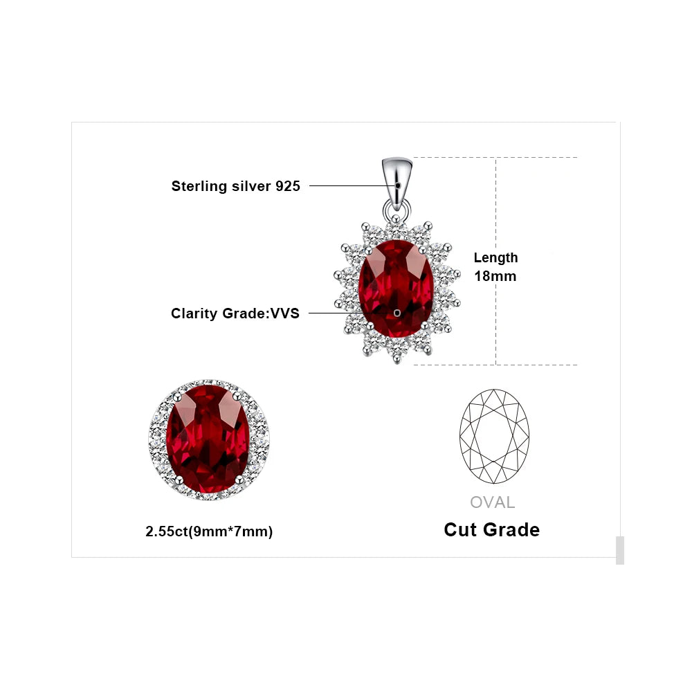 JewelryPalace 2.5ct Diana Natural Red Garnet 925 Sterling Silver Engagement Pendant Necklace for Woman Fashion Gift No Chain