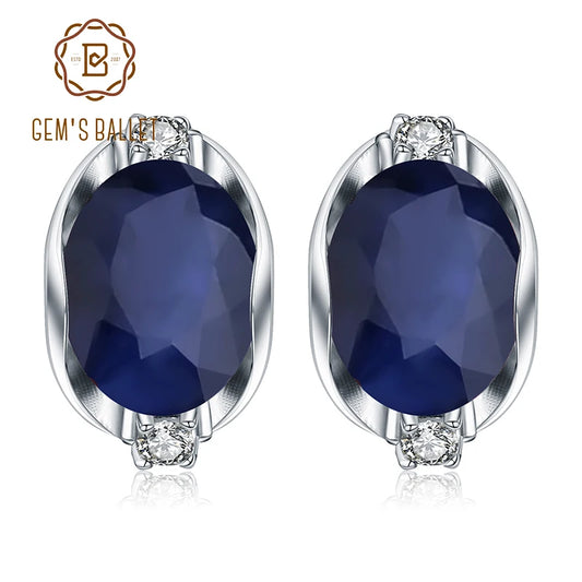GEM'S BALLET 925 Sterling Silver Stud Earrings 6.48Ct Natural Blue Sapphire Earrings For Women Engagement Jewelry New Brand CHINA