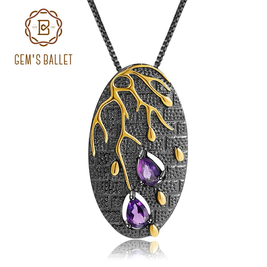 GEM'S BALLET 925 Sterling Silver Original Handmade Petal Floral Pendant Necklace 0.39Ct Natural Amethyst Fine Jewelry for Women CHINA