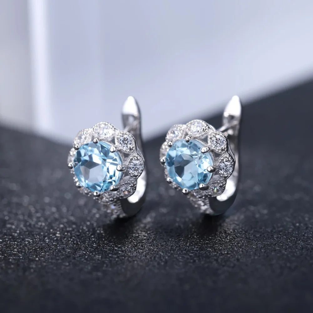GEM'S BALLET Natural Sky Blue Topaz Gemstone Earrings Genuine 925 Sterling Silver Halo Earrings For Women Wedding Fine Jewelry