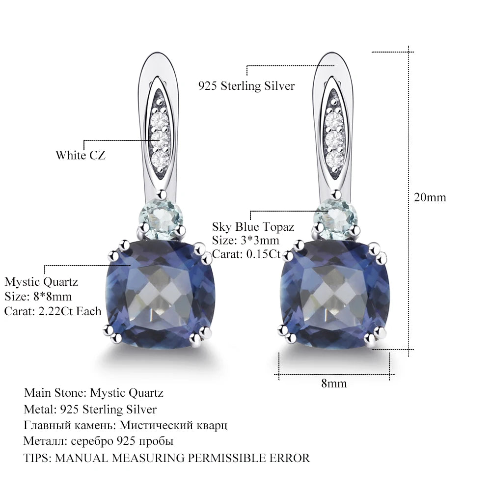 Gem's Ballet 4.44Ct Natural Iolite Blue Mystic Quartz Sky Blue Topaz Clip Earrings 925 Sterling Silver Fine Jewelry For Women